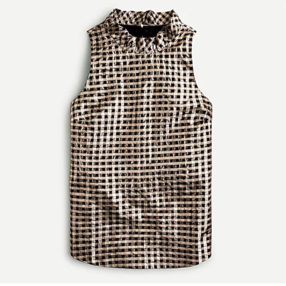NWT J.Crew black and gold shimmer plaid top